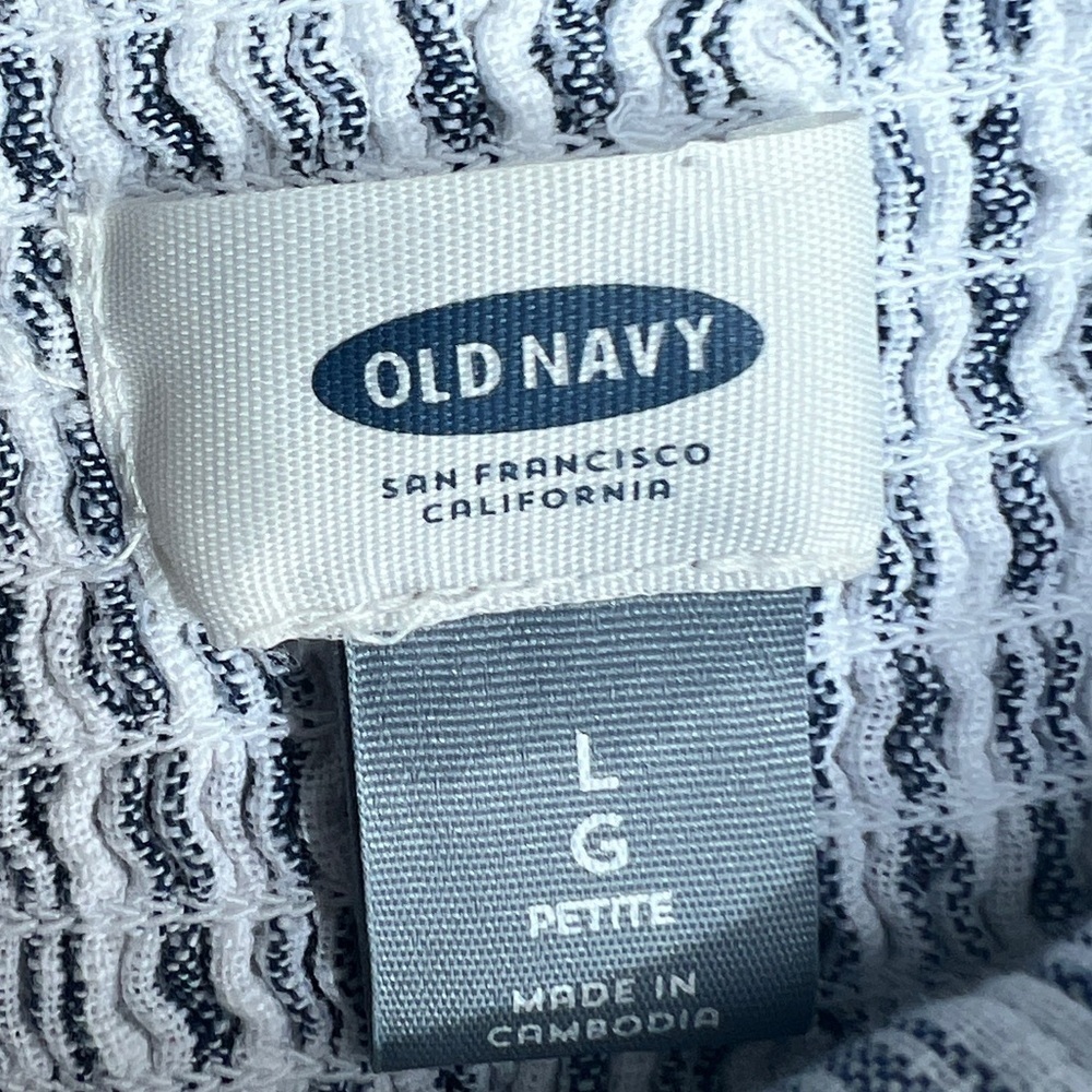 Old Navy Blue Striped Cotton Mini Dress Button Front Tie Petite L - Picture 9 of 13